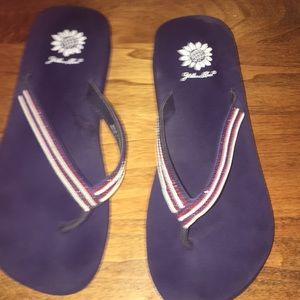 Yellow Box patriotic embellished wedge flip flops